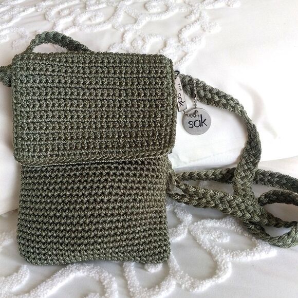 The Sak crocheted Sage Green Crossbody Mini Bag - Picture 1 of 14